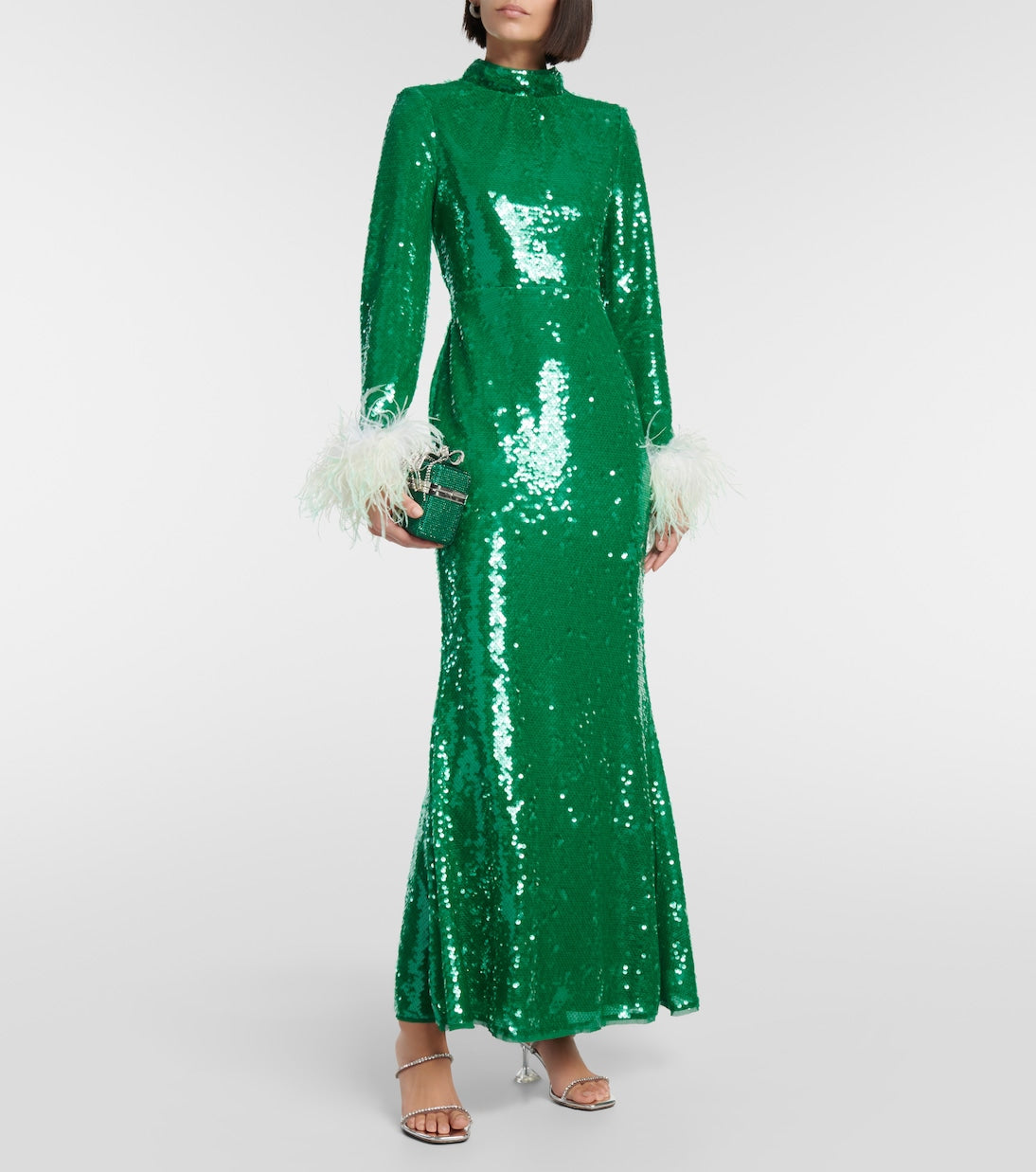 Self-Portrait Sequined Feather Dress, Green