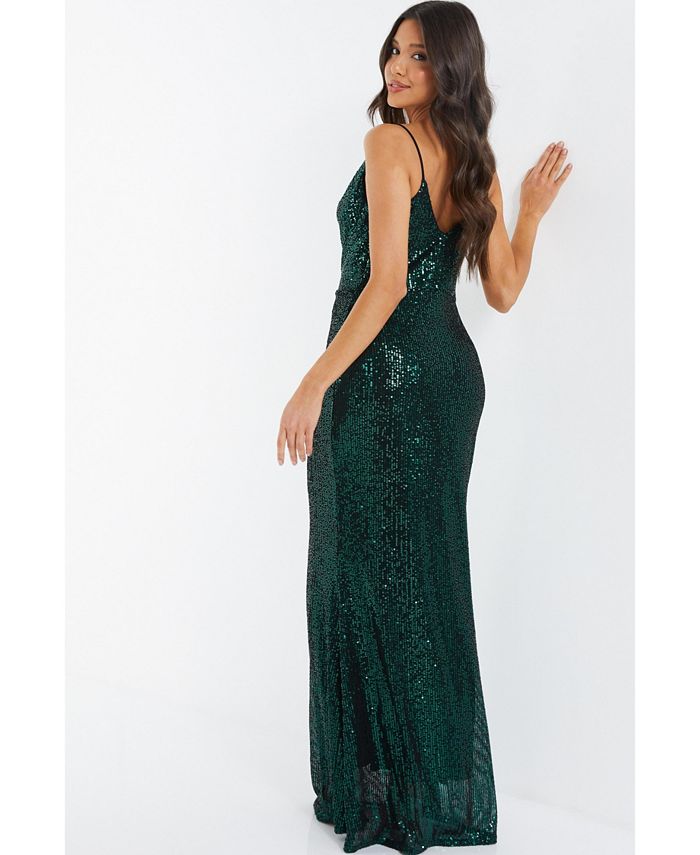 Women's Evening Dress with Cowl Collar and Fishtail Sequins QUIZ green