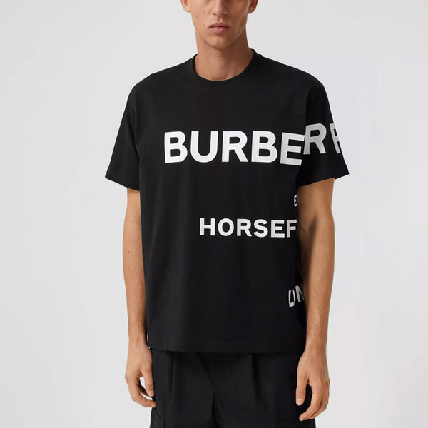 تي شيرت رجالي من Burberry SS21 مطبوع عليه شعار Horseferry برقبة دائرية وأكمام قصيرة باللون الأسود