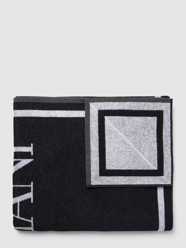 Towel with Emporio Armani label print, black