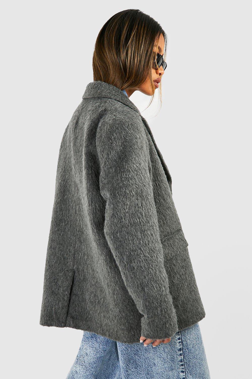 Boohoo Oversized Textured Wool Blazer, Charcoal