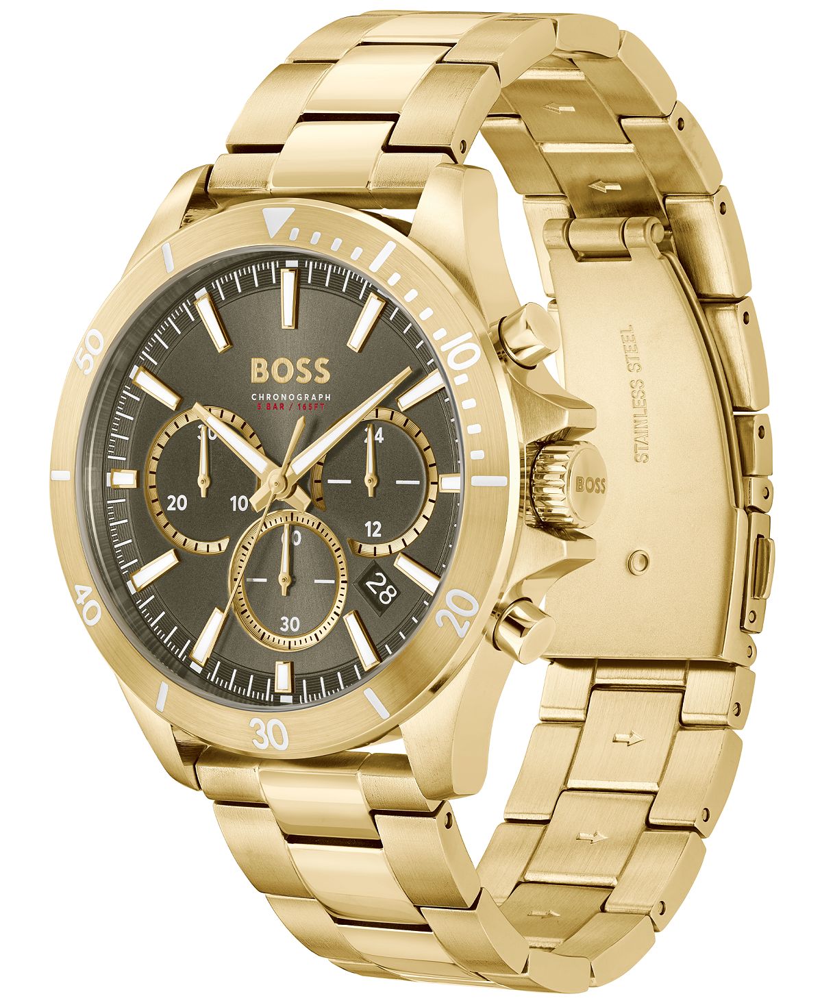 Troper Men's Quartz Fashion Watch Ion Plated Steel Gold Color 45mm BOSS