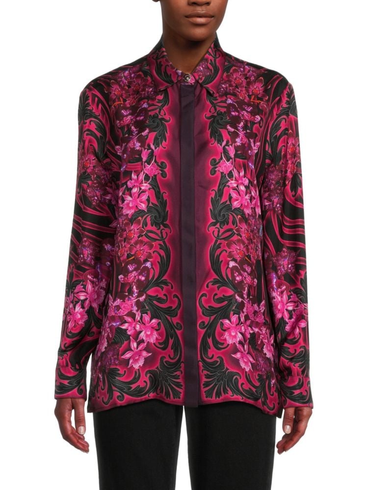 Versace Floral Silk Shirt in Black Tropical