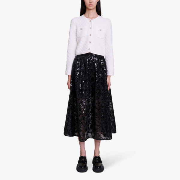 Jupon midi skirt with Maje sequins, color noir / gris