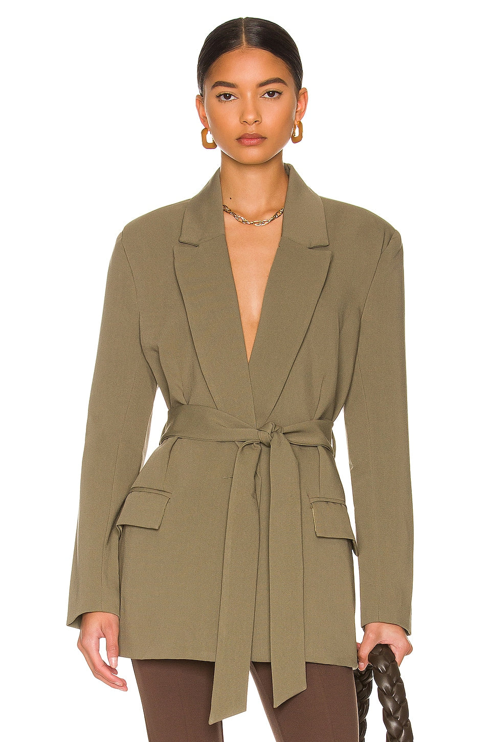 Blazer Bardot Belted, khaki