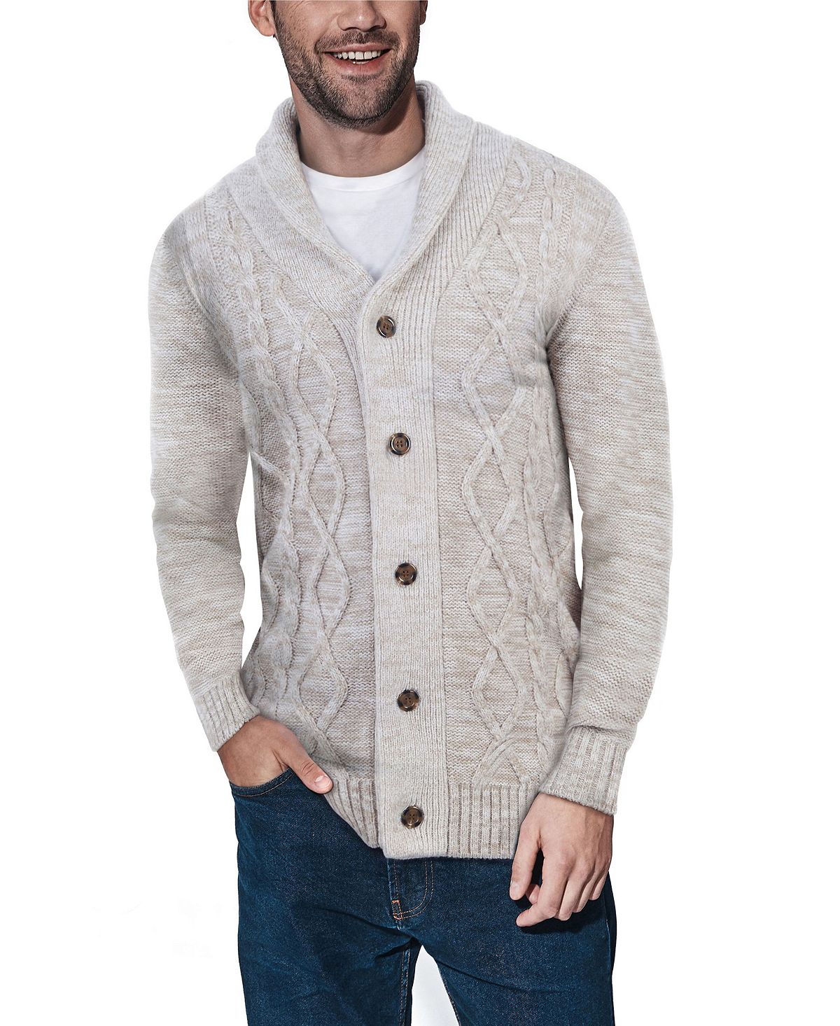 X-Ray Men's Cable Knit Shawl Collar Cardigan