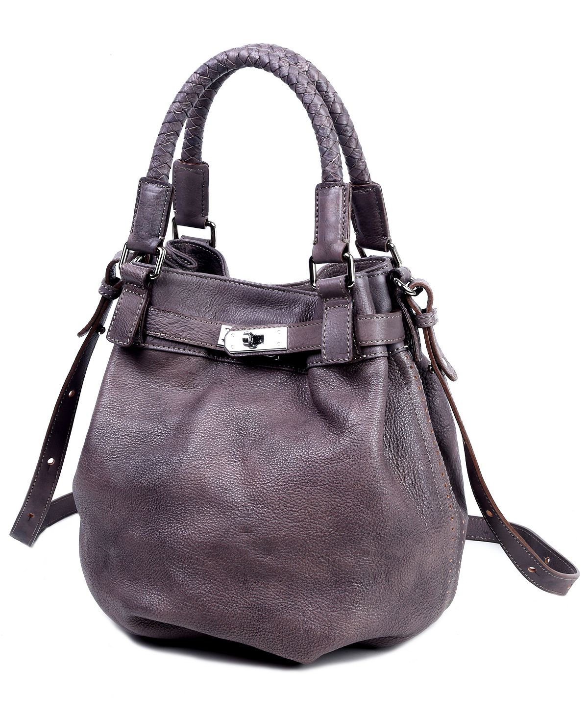 Women's bucket bag made of genuine leather with pumpkin OLD TREND, gray