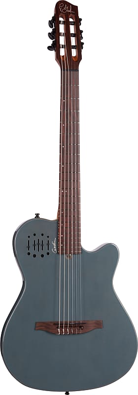 جيتار صوتي Godin Multiac Mundial Hollow Body A/E من النايلون، جيتار Arctik Blue مع حقيبة للحفلات الموسيقية