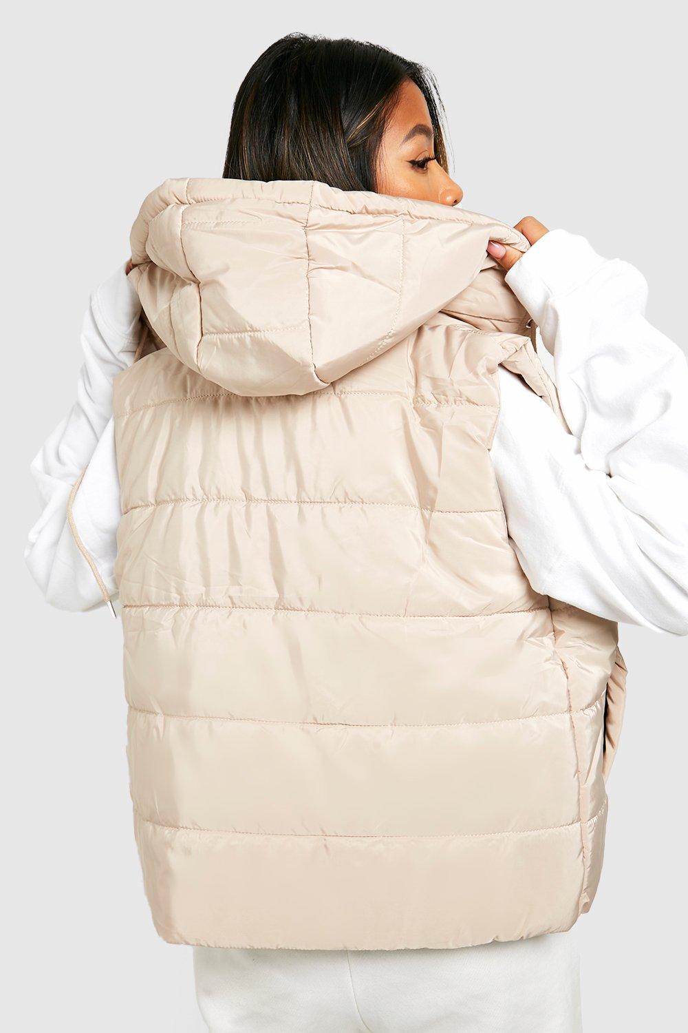 Boohoo Hooded Vest, Beige