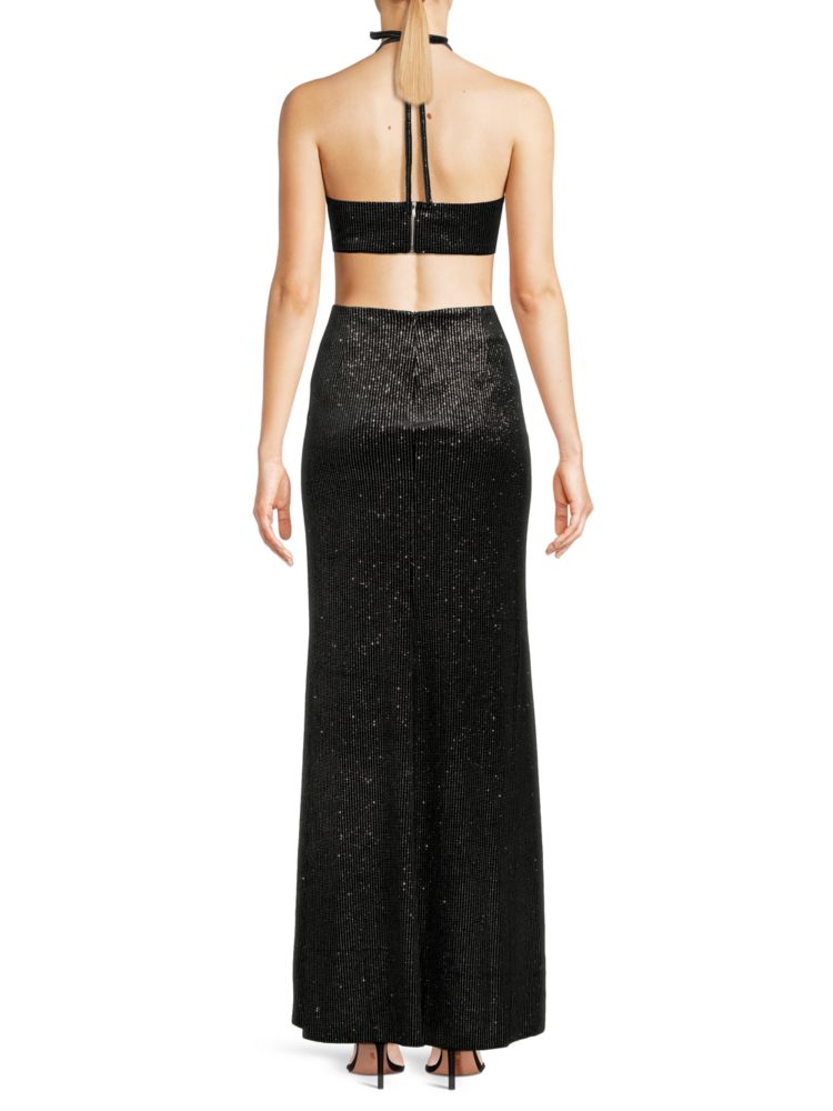 Patbo Velvet Halter Neck Dress with Rhinestones, Black