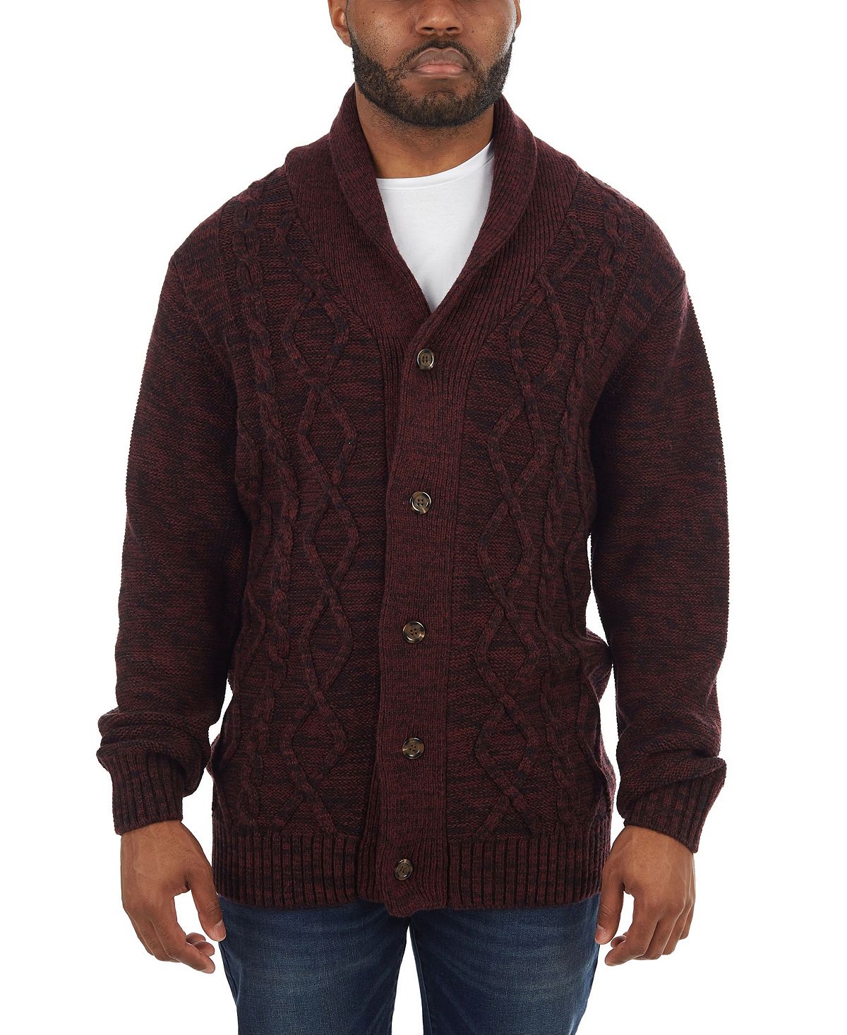 X-Ray Men's Cable Knit Shawl Collar Cardigan