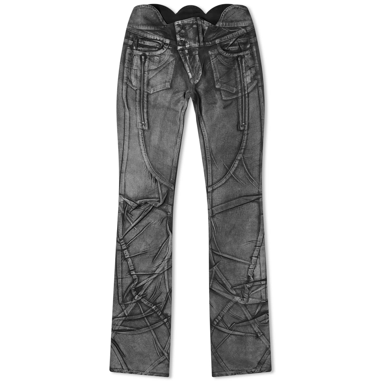 Ottolinger Big Waistband Drape Denim Jeans, Black & White Paint