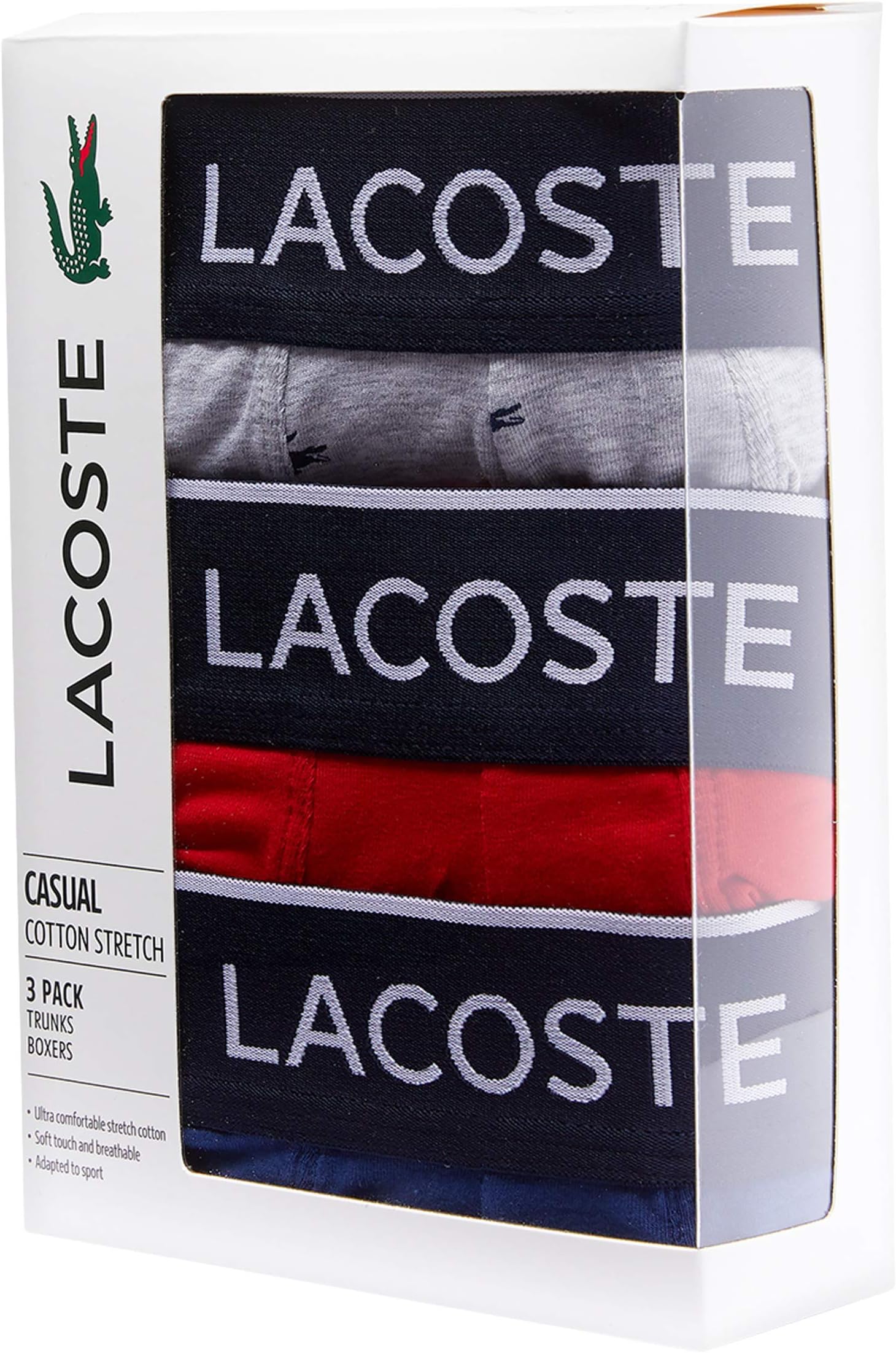 Trunks 3-Pack Casual Lifestyle All Over Print Croc Lacoste Briefs, Methylene/Silver Chine/Red