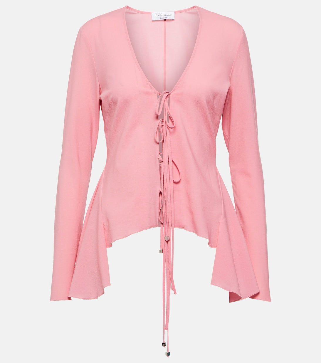 Wool blend blouse with ruffles and tie front BLUMARINE, pink