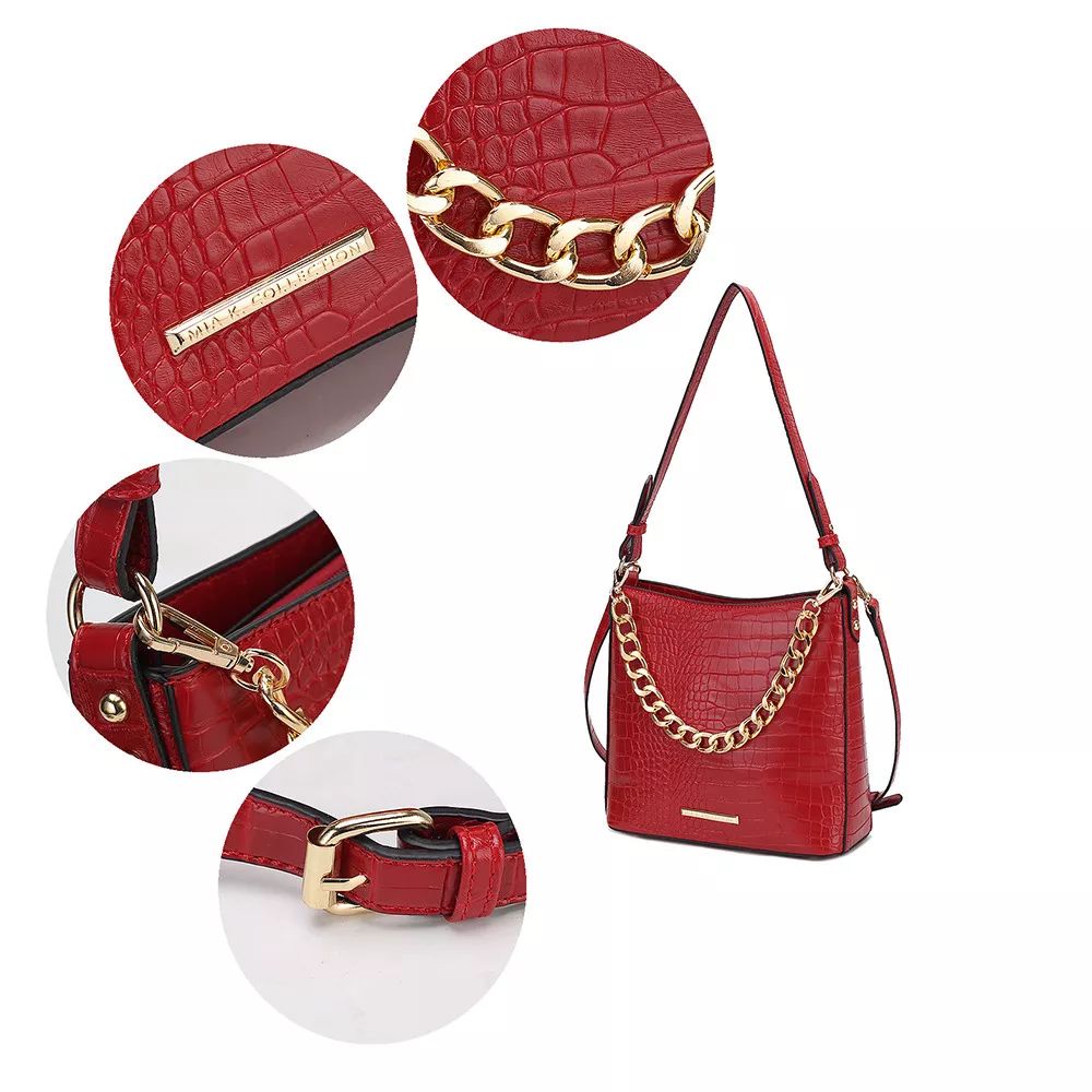 Women's Mia K Bizzy Crocodile Embossed Crossbody Bag MKF Collection Bizzy MKF Collection red