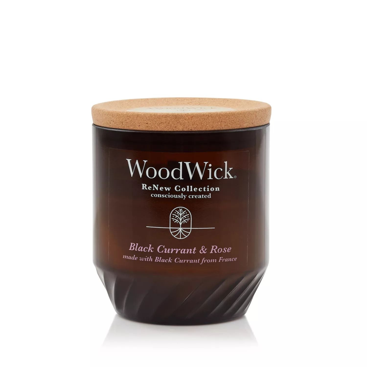 WoodWick ReNew candle in a medium jar with blackcurrant and rose