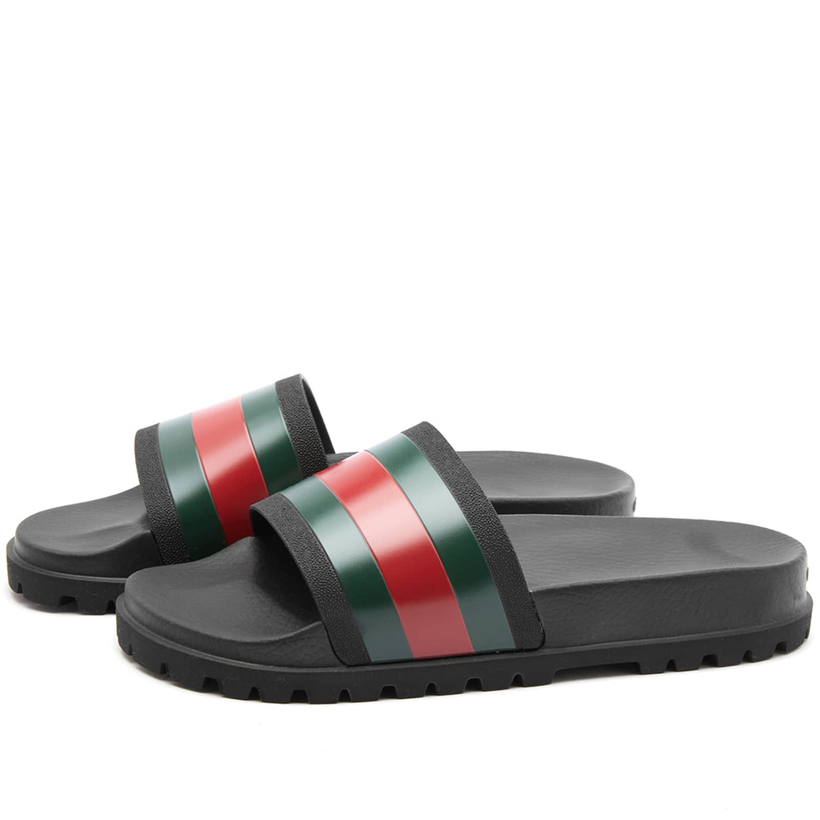 صندل Gucci Pursuit Trek Web Rubber Slide، أسود