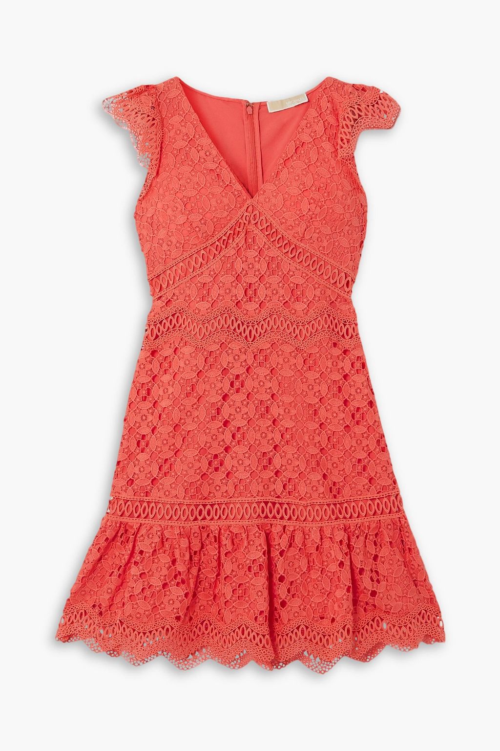 Mini dress in guipure lace with ruffles MICHAEL MICHAEL KORS, coral