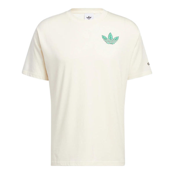 تي شيرت adidas originals بطباعة أبجدية كبيرة وشعار Trefoil Leaves Back، بأكمام قصيرة، مناسب للرياضة الكاجوال، باللون البيج