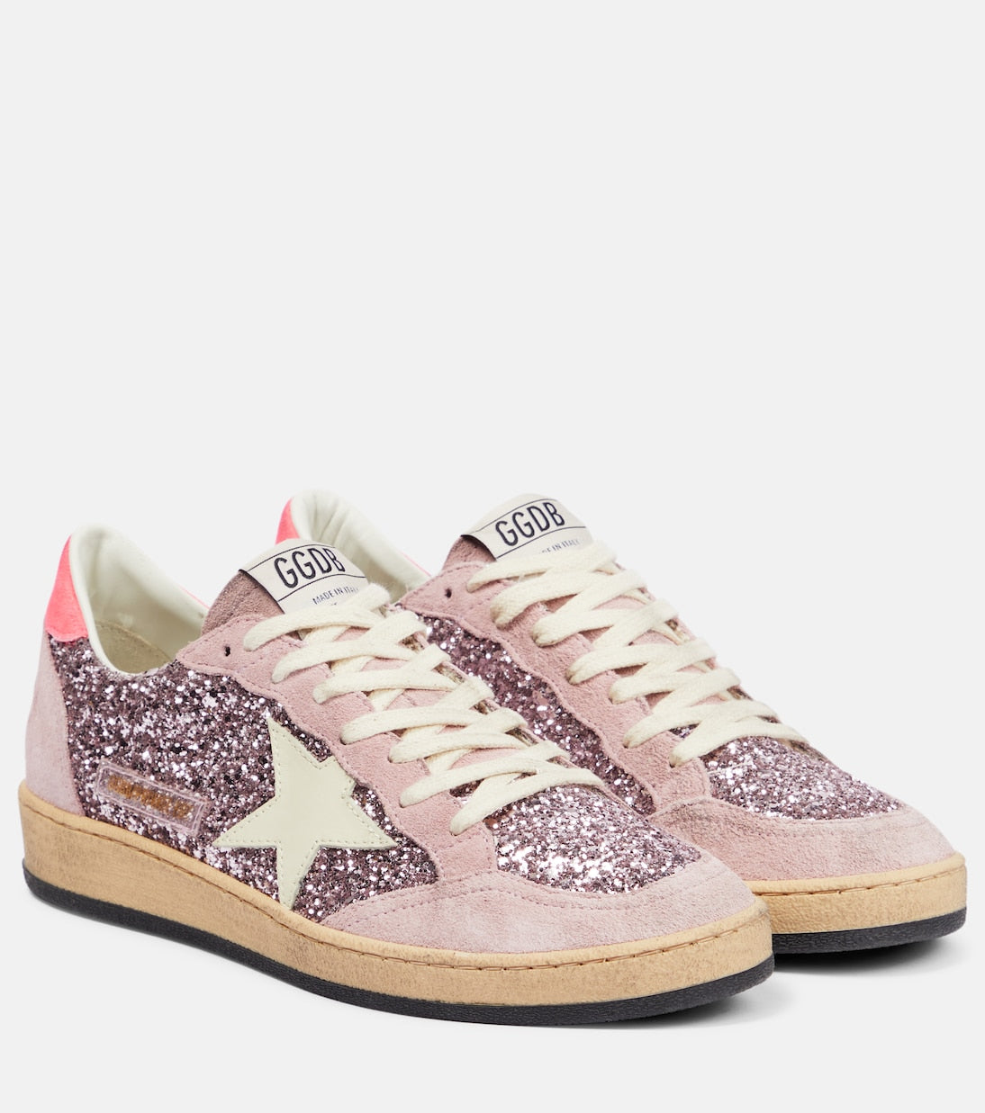 حذاء رياضي Ball Star مع بريق Golden Goose باللون الوردي