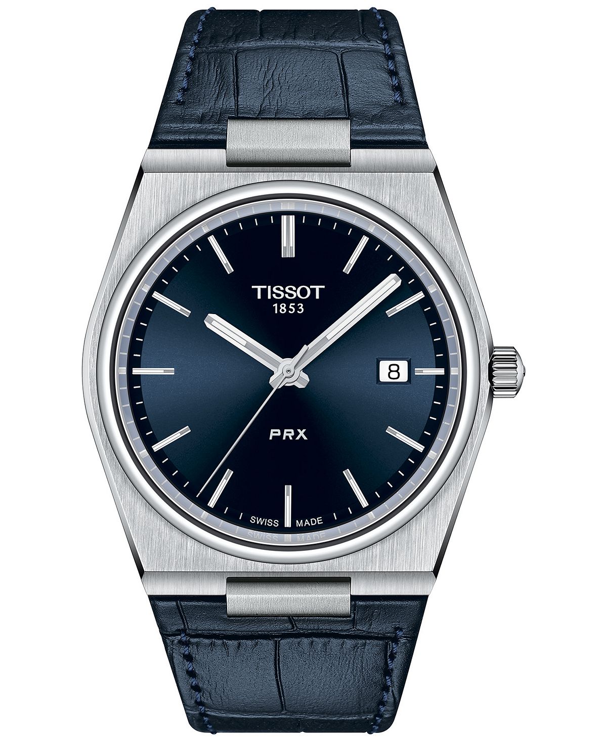 ساعة PRX للرجال بحزام جلدي أزرق، 40 مم من Tissot