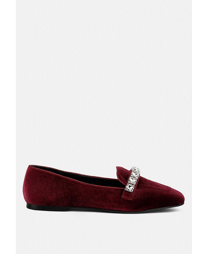 Rag & Co Women's Velvet Rhinestone Loafers, Red