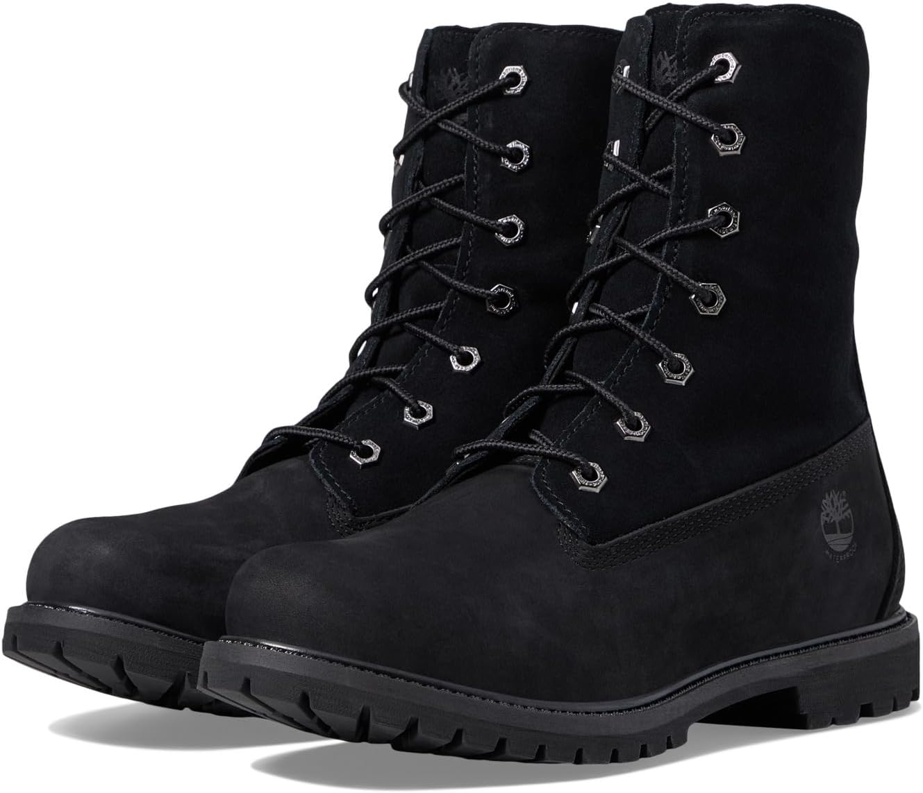 Authentics Teddy Fleece Fold-Down Timberland Lace-Up Boot in Black Nubuck