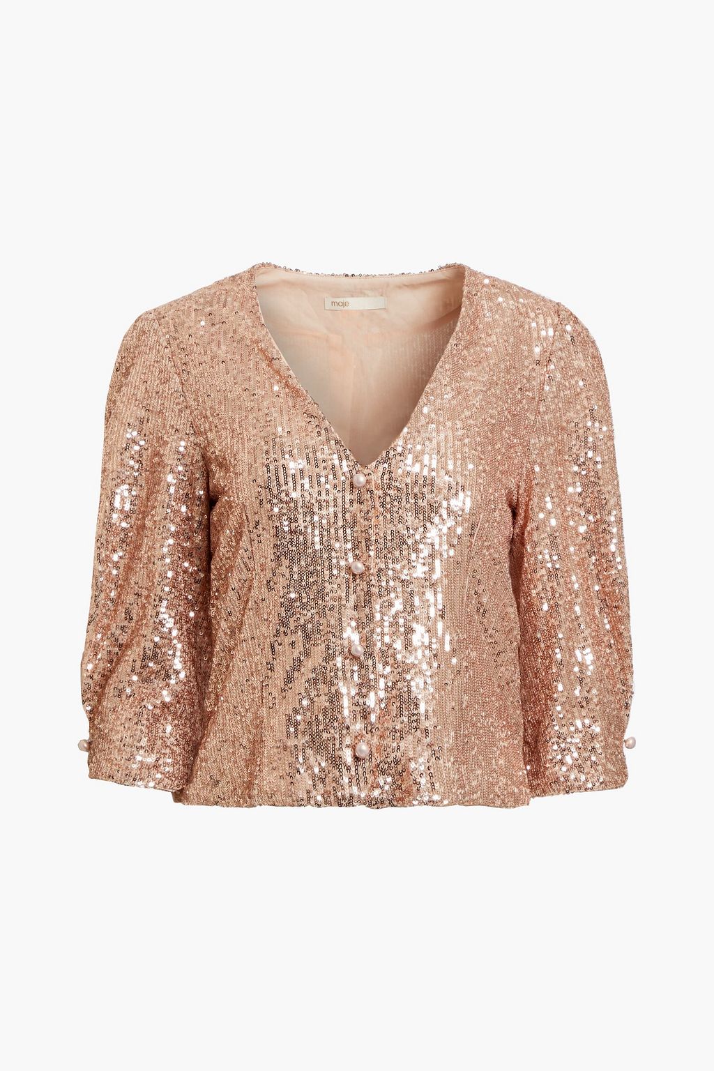 Tulle blouse with MAJE sequins, rose gold