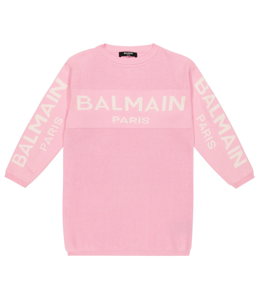 Balmain Cotton Blend Logo Sweater Dress, Pink