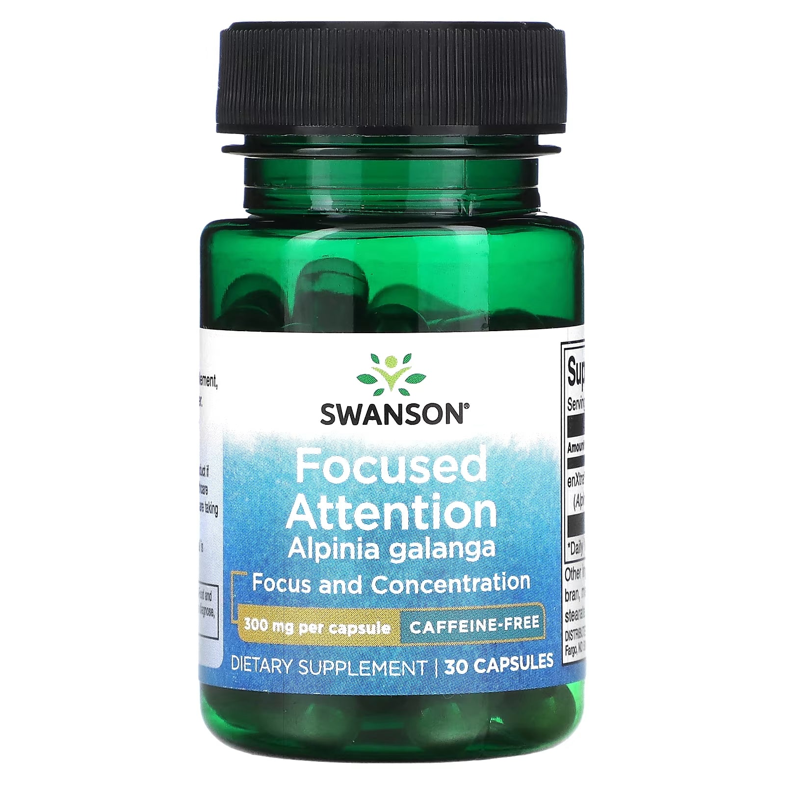 Swanson Focused Attention Vitamins Alpinia Galanga Decaffeinated, 300 mg 30 Capsules