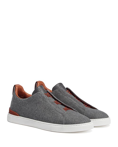 Zegna Men's Triple Stitch Low Top Sneakers, Gray