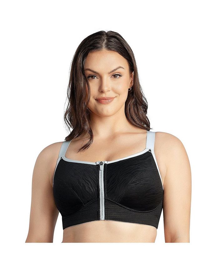 PARFAIT Women's Wave Wireless Front Zip Sports Bra, Black