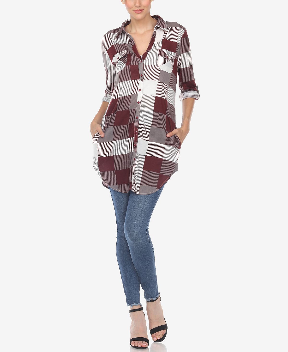 Women's tunic shirt in White Mark check