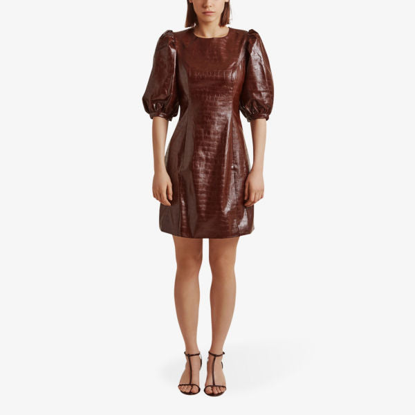 Vivianne faux leather mini dress with crocodile embossing By Malina, hazel