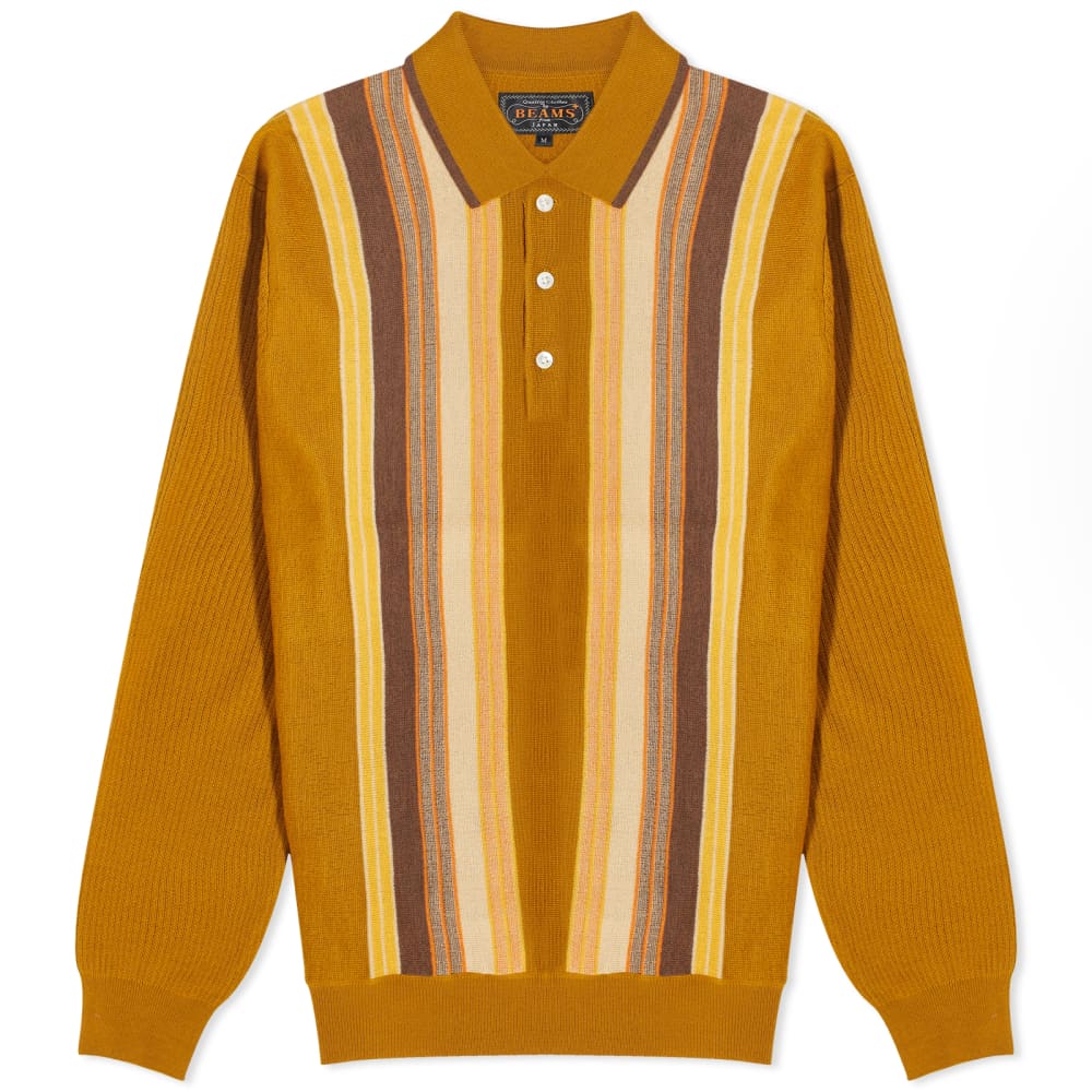 Beams Plus Knitted Long Sleeve Striped Polo Shirt