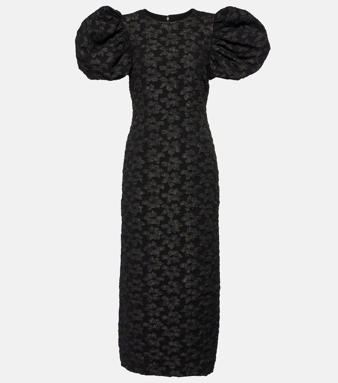 Rotate Birger Christensen Jacquard Puff Sleeve Midi Dress, Black