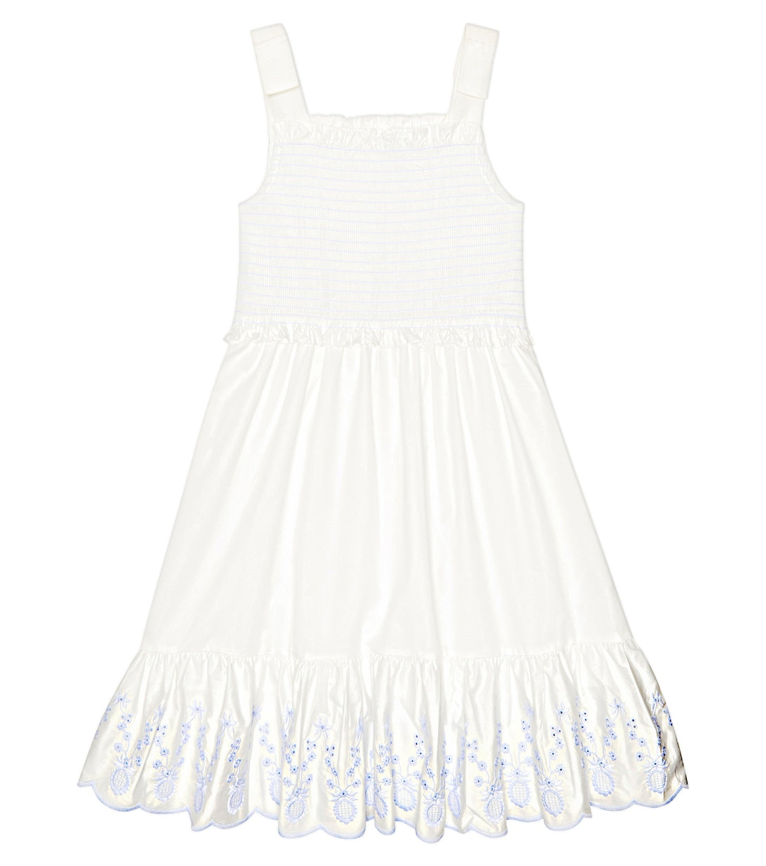 Self-Portrait smocked cotton poplin dress, white