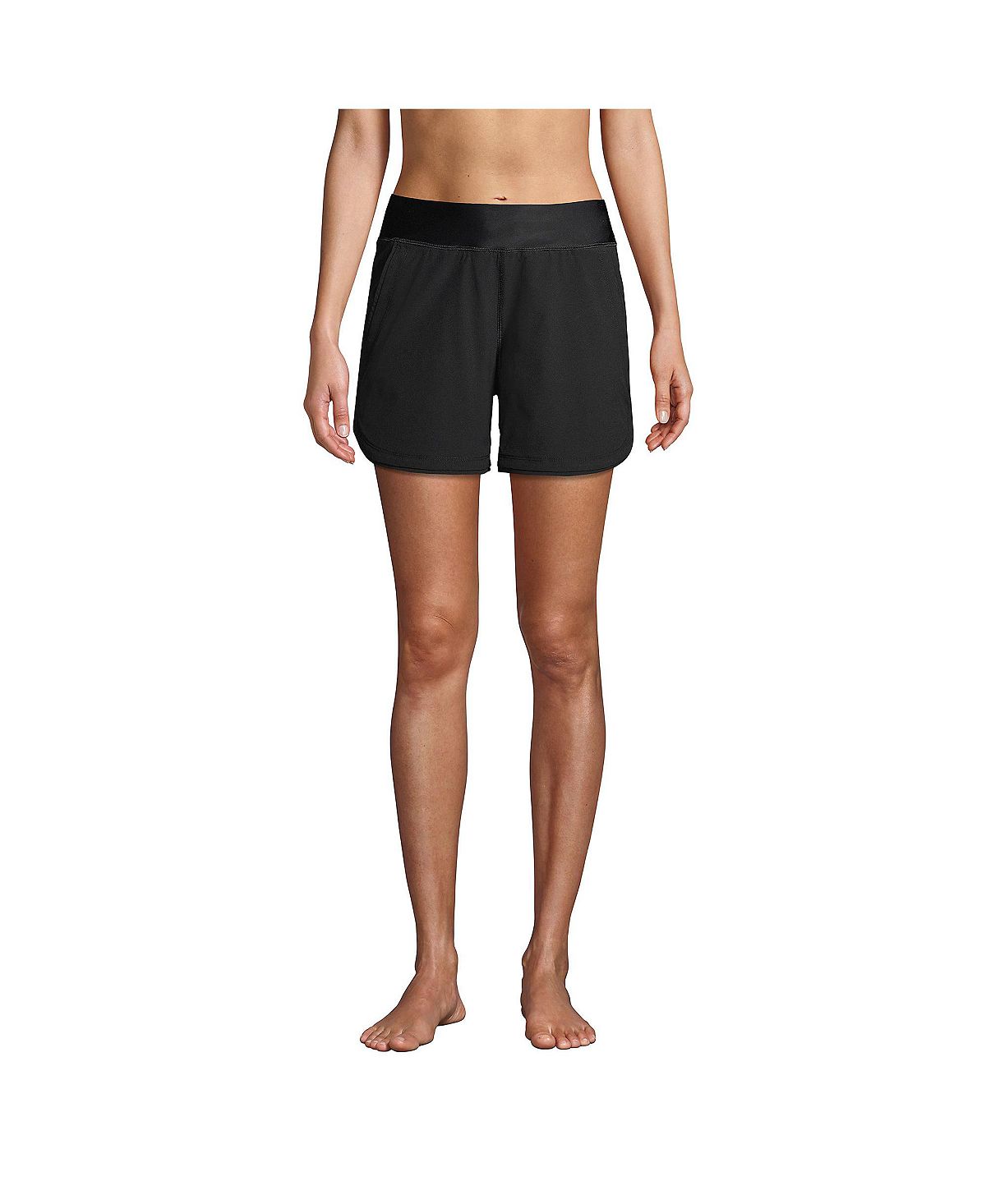 Women's 5" Curvy Fit Swim Shorts Lands' End Quick Dry Elastic Waist Swim Shorts with Panties black