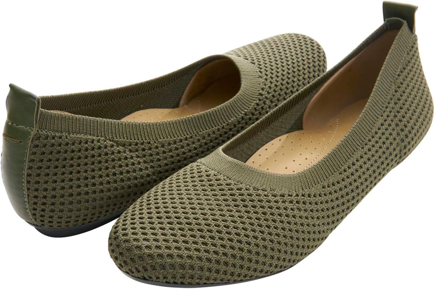 Suvi Vaneli Ballerinas, Khaki Stretch Knit