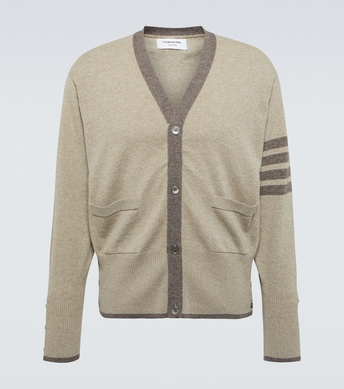 Thom Browne 4-Stripe Cashmere Cardigan, Beige