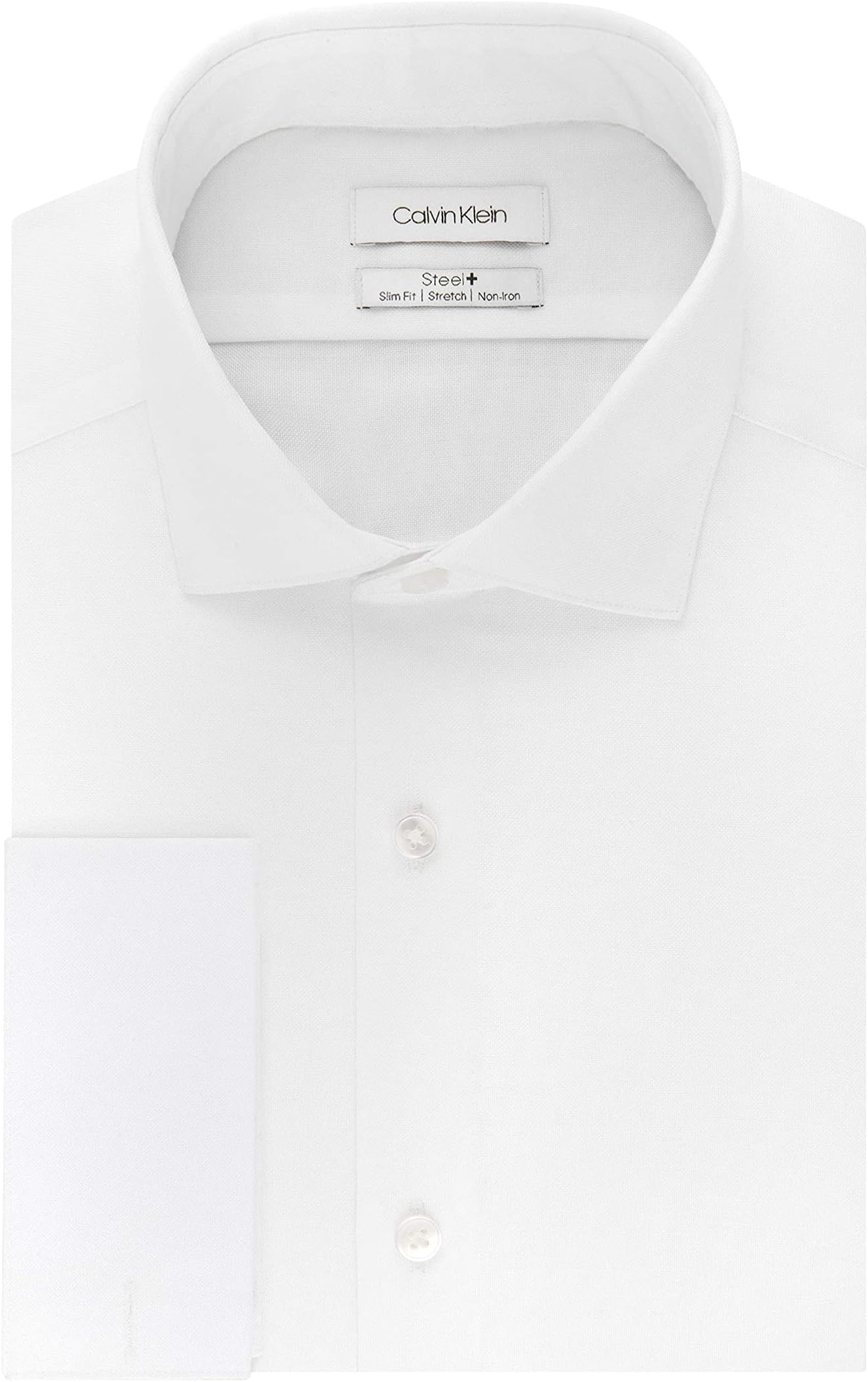 Men's Slim Fit Dress Shirt Without Iron elastic plain French cuff Calvin Klein, white