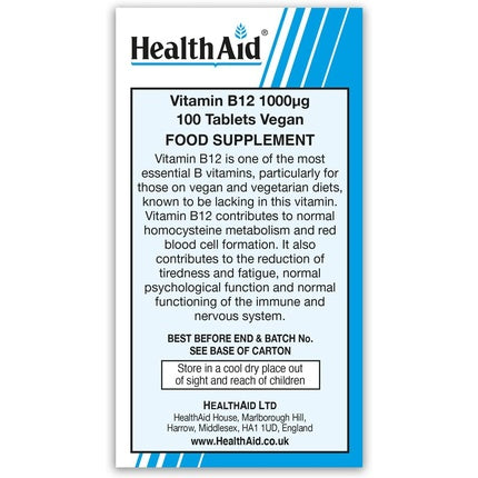 Vitamin B12 Extended Release 1000 mcg, 100 Tablets, Healthaid