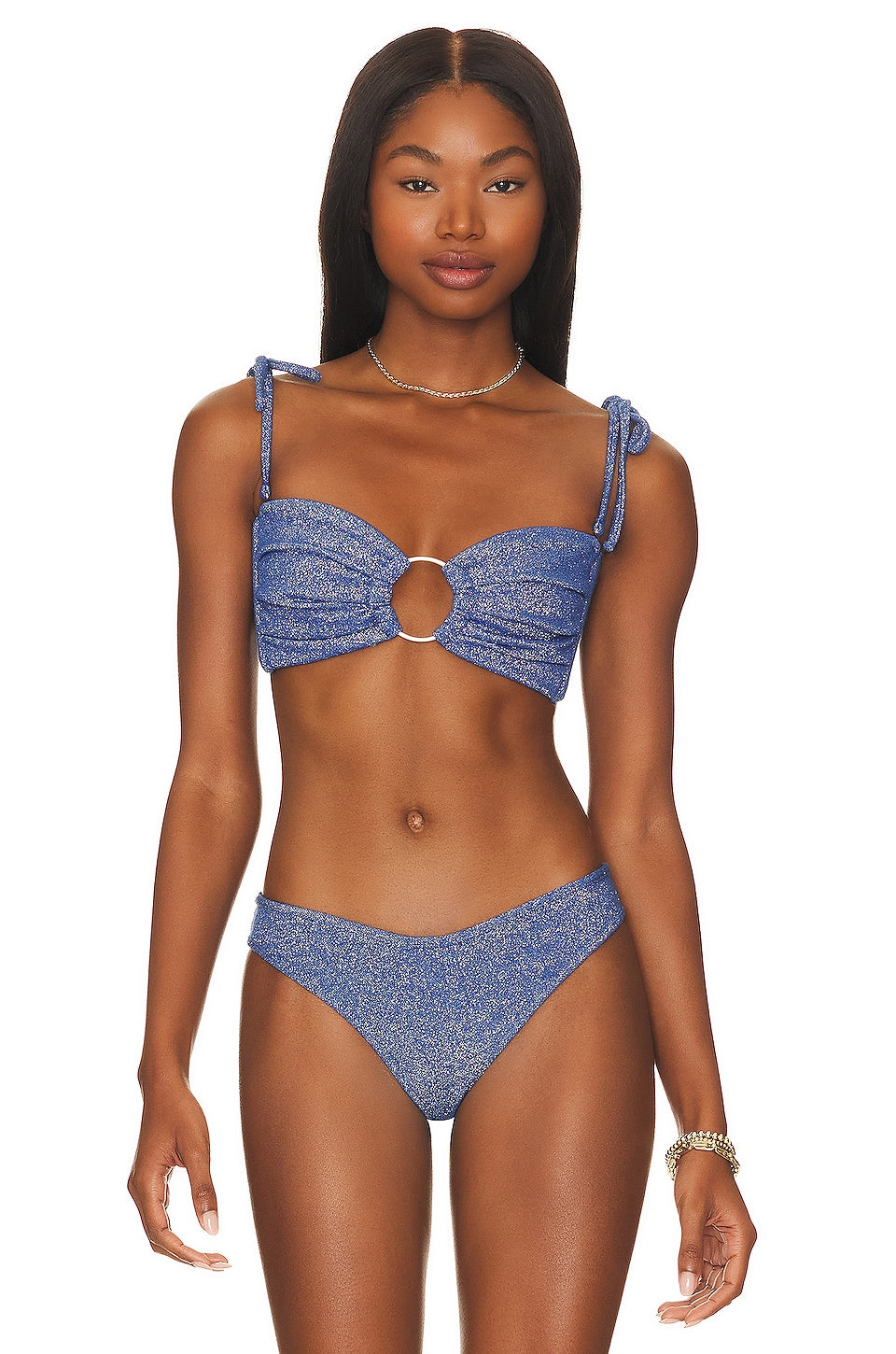 Montce Swim Tori Ties Bandeau Bikini Top, Sky Sparkle