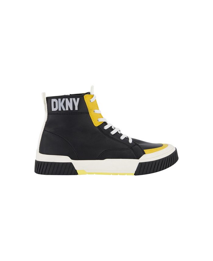 حذاء رياضي رجالي من DKNY بلونين مع نعل مميز وشعار بسحاب جانبي، أسود