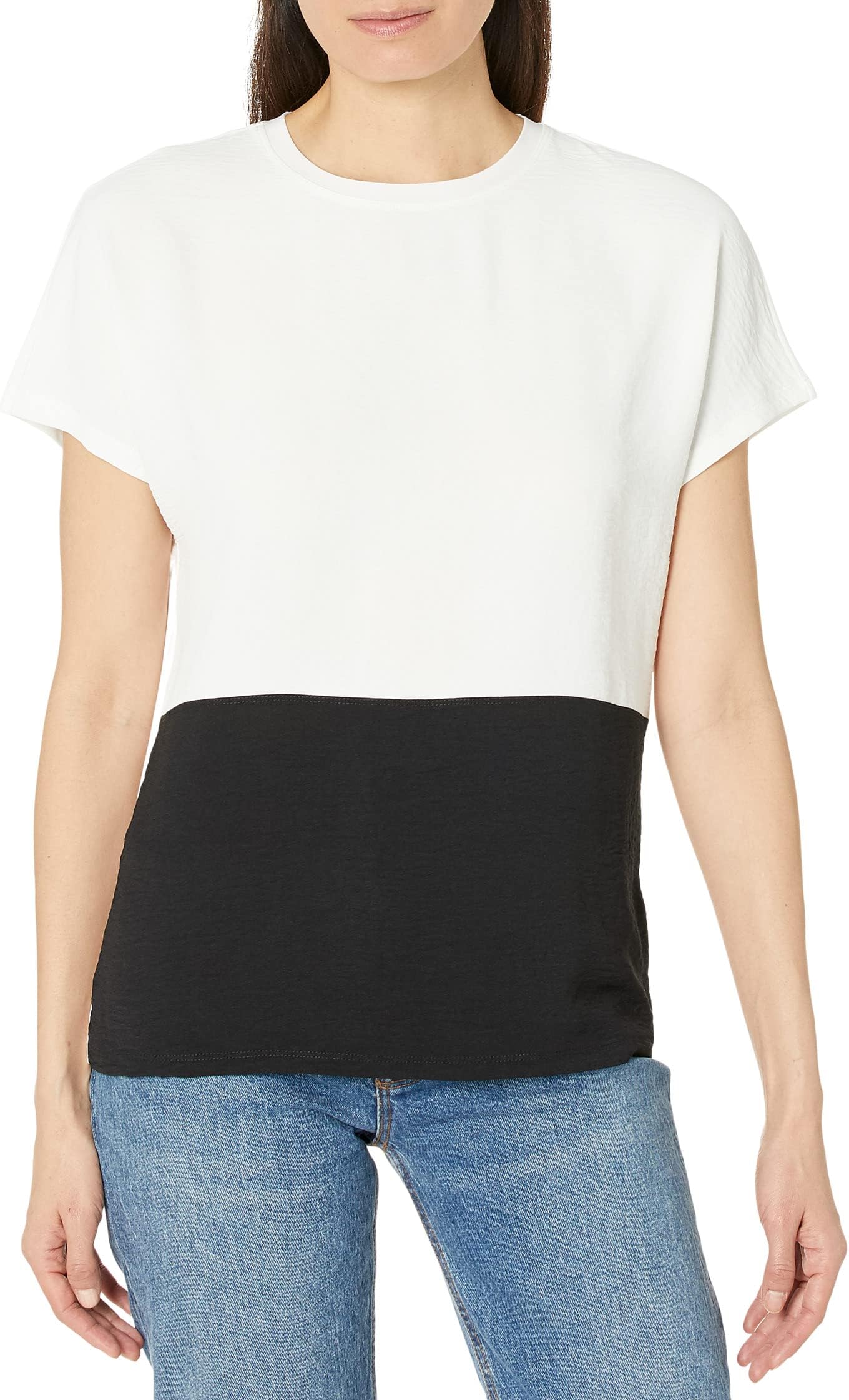 Tommy Hilfiger Color Block Short Sleeve Top in Ivory/Black