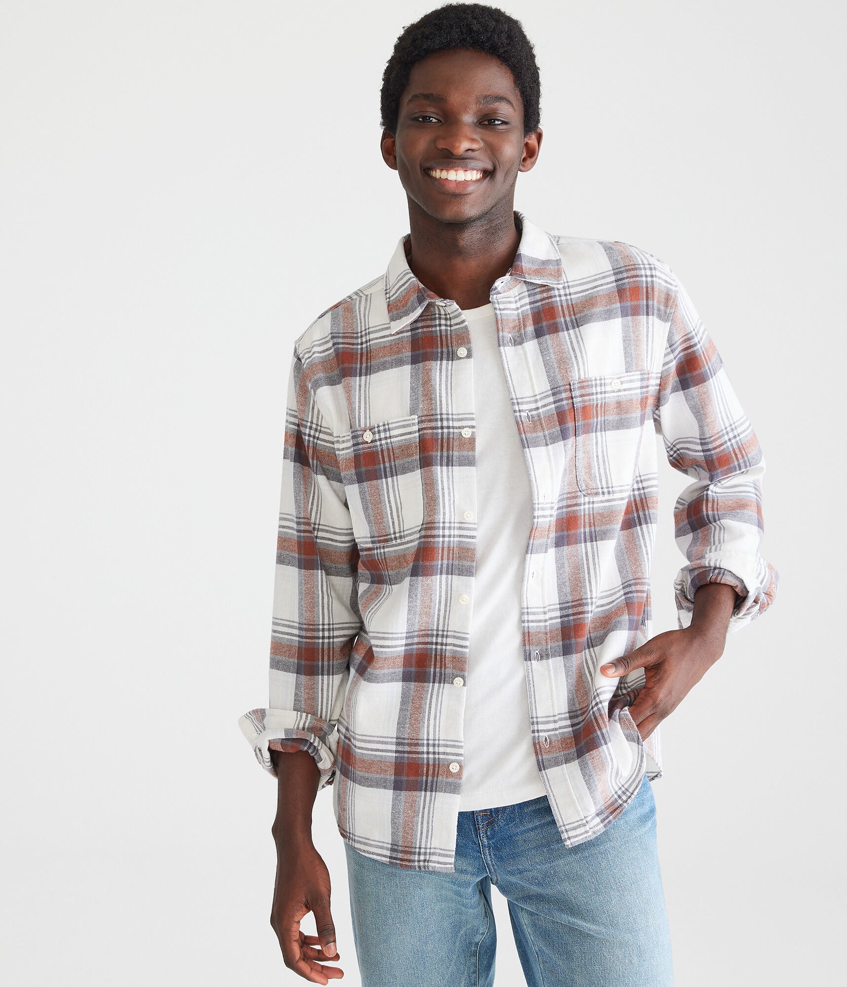 Aeropostale Long Sleeve Check Flannel Shirt, Gray