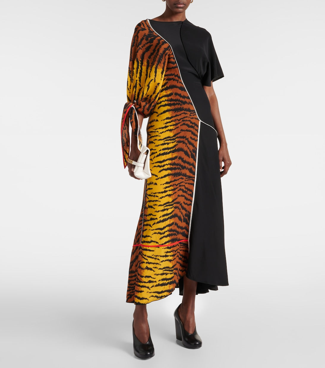 Victoria Beckham Animal Print Asymmetrical Silk Maxi Dress, Multicolor