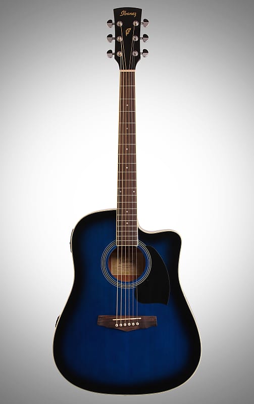 جيتار صوتي كهربائي من ايبانيز PF15ECE Dreadnought، لون شفاف أزرق Sunburst