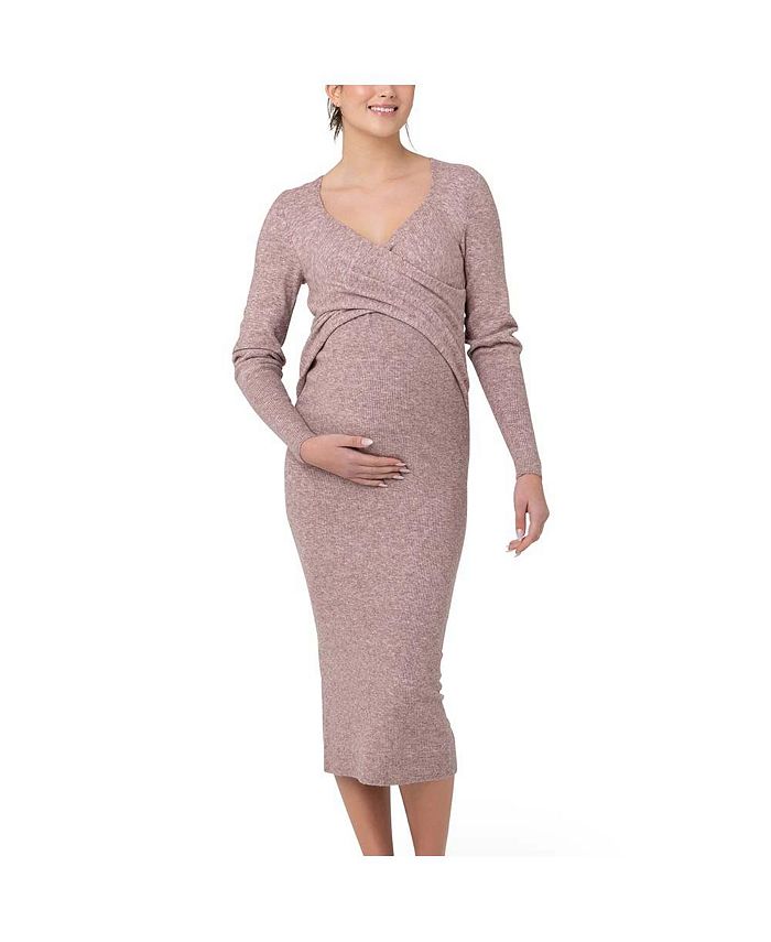 Knitted dress for nursing mothers Heidi Cross Front Pink Marle Ripe Maternity, pink