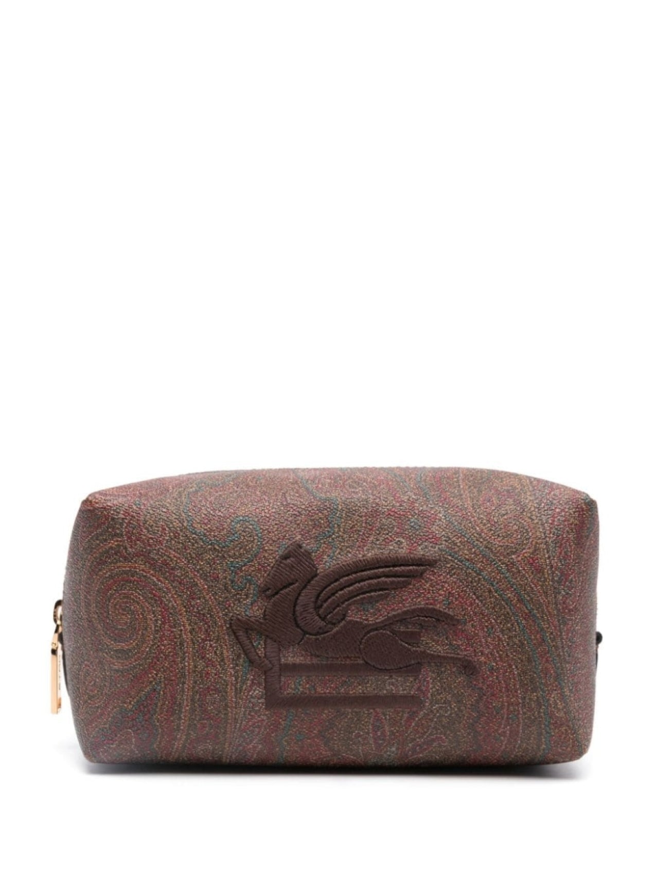 ETRO zipped toiletry bag with Pegaso embroidery, brown